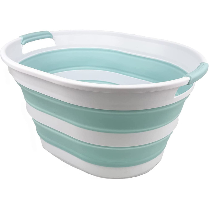 Складна Пластикова корзина для білизни SAMMART об'ємом 23 л, овальна ванна / кошик-складаний контейнер для зберігання / органайзер-переносна раковина для прання-компактна корзина для білизни (1, Білий / морський зелений)