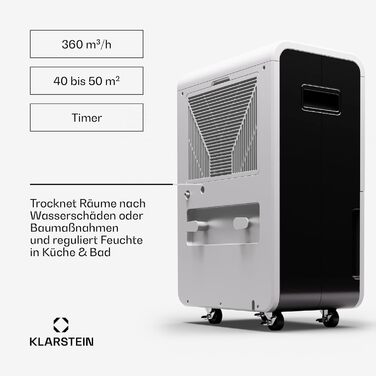 Електричний осушувач повітря Klarstein DryFy Connect 60L з Wi-Fi, 60л/24г, таймер, для приміщень 45-65м²