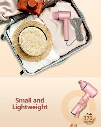 Іонний фен для волосся DEWILY з безщітковим двигуном 110,000 RPM, магнітним дифузором та 2 насадками, рожевий