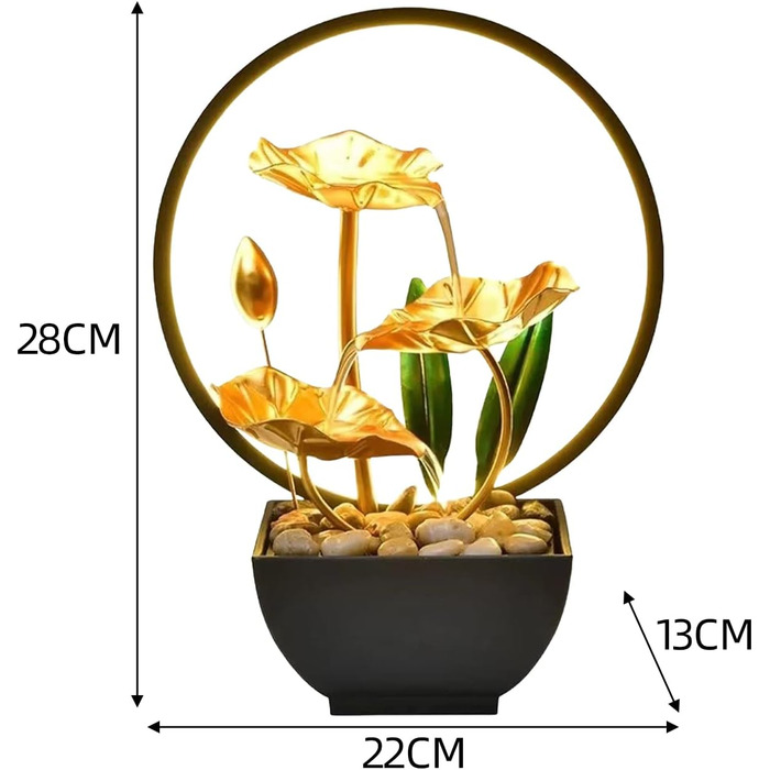Фонтанчик для дому та саду Zimmerbrunnen LED: сучасний декор з підсвічуванням та безшумною помпою, 28 см