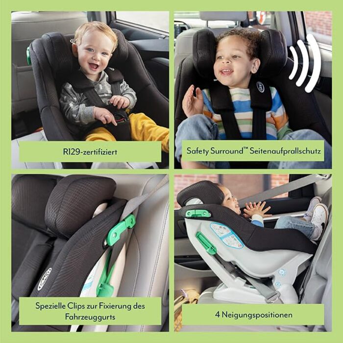 Автокрісло Graco Extend™ LX R129 Reboarder: від народження до 4 років (40-105 см), поворотне, збоку захист, чорний, Midnight Extend i-Size Single