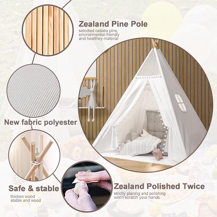 Дитяче намет Takezuaa Tipi - ігровий намет для дому та вулиці, білий, з поліестеру