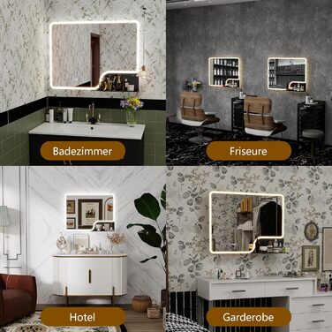 Дзеркало для ванної кімнати YOURLITE з LED-підсвічуванням 100x60 см, сенсорне керування, годинник, антизапар, 3 кольори світла, регулювання яскравості, без запотівання, функція пам'яті, білий