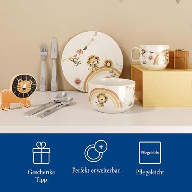 Набір дитячого посуду Villeroy & Boch Boho Kids 'Roar like a lion' (3 шт.) Бежевий, для миття в посудомийній машині, з мікрохвильовкою, з зображенням лева та мавпи, преміум-посуд