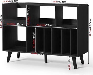 Стійка для платівок з полицями, чорна: місткість до 450 альбомів