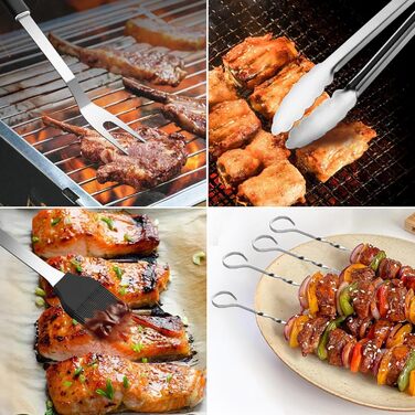 Набір гриль-посуду Profi з нержавіючої сталі: аксесуари для гриля, інструменти для приготування їжі на грилі та барбекю. Чудовий подарунок для чоловіків та жінок. Чорний колір.