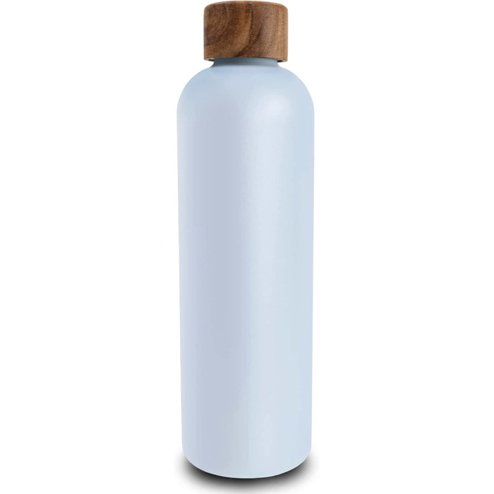Термос для пиття з нержавіючої сталі T&N, 1 л з кришкою з дерева акації, ізольована пляшка для води, герметична для карбонізації, ізольована пляшка об'ємом 1000 мл- (небесно-блакитний, 1 літр)