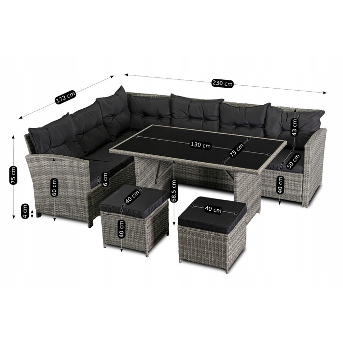 Комплект садових меблів із техноротанга MEBEL ELITE, сірий, 4 предмети