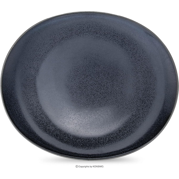 Набір з 6 обідніх тарілок Konsimo - Можна мити в посудомийній машині та мікрохвильовій печі - Тверда порцеляна - TIME BLACK - 28x24 см - Чорний