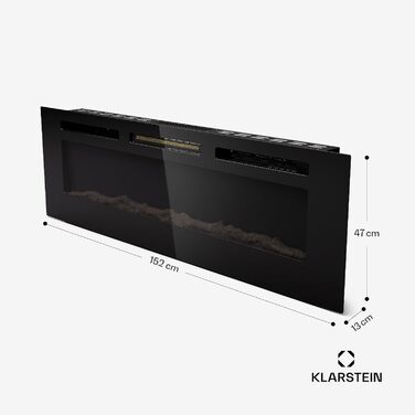 Електрокамін Klarstein Galeras Smart 1800 Вт, LED-полум'я, керування через додаток і пульт, регулювання кольору й яскравості, захист від перегріву, настінний, чорний, 152,5x47x13 см
