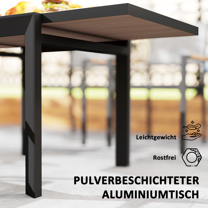 Розсувний алюміній Outsunny Garden Table 80/160x80 см Атмосферостійкий балконний стіл Нековзний фуршетний стіл Кемпінговий стіл на 6 осіб Стіл для патіо Відкритий обідній стіл для саду, патіо Балкон з натурального дерева