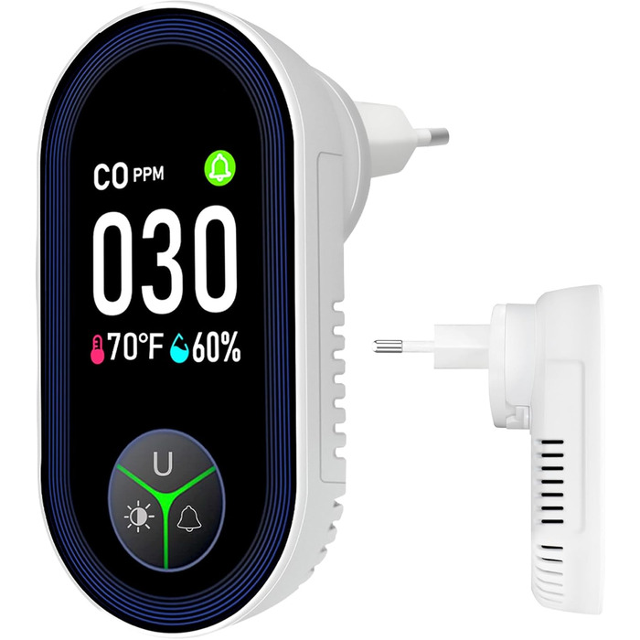 Виявлювач CO з HD-дисплеєм для дому та кемпінгу: 3-в-1 (CO, температура, вологість)
