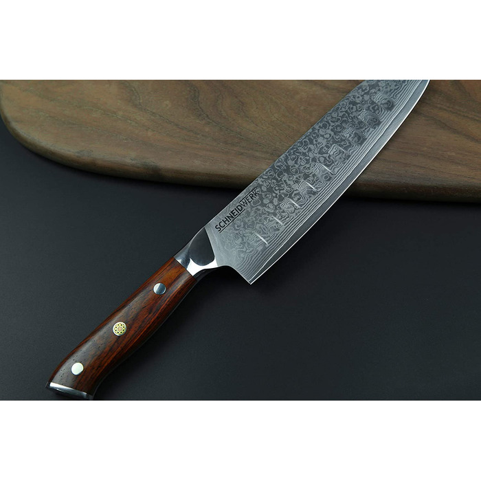 SCHNEIDWERK Santoku ніж з дамаської сталі, кухонний ніж 17.6 см, 67 шарів нержавіючої сталі, кухонний ніж з дамаської сталі, дуже гострий, DI-серія
