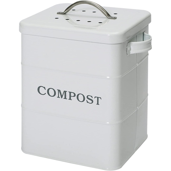 Металеве відро для компосту ayacatz для кухні з кришкою, маленьке відро для органічних відходів об'ємом 6 л з міцною ручкою, кухонне відро для сміття, стільниця для компостування, контейнер для компосту, включаючи 4 вугільних фільтра-білий