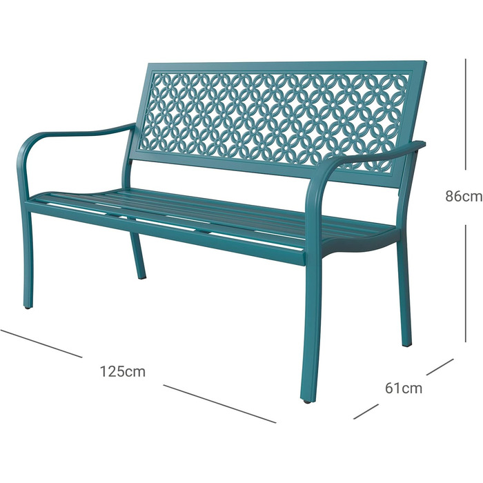 Металева лавка Grand Patio для саду, парку, балкону - 2-3 особи, з підлокітниками, ретро-стиль, блакитна