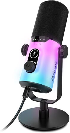 USB/XLR мікрофон для геймінгу та запису голосу FDUCE з RGB підсвічуванням, регулятором посилення та навушником.