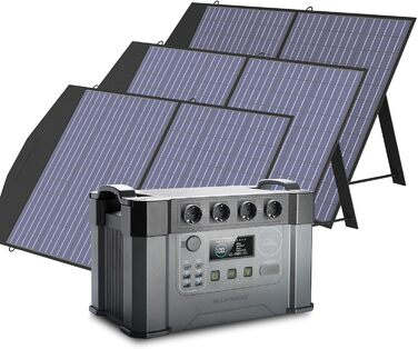Портативна електростанція ALLPOWERS 2400W (4000W пікова потужність) з MPPT сонячною панеллю, 1451Wh акумулятором, для кемпінгу, дому, RV, невідкладного живлення
