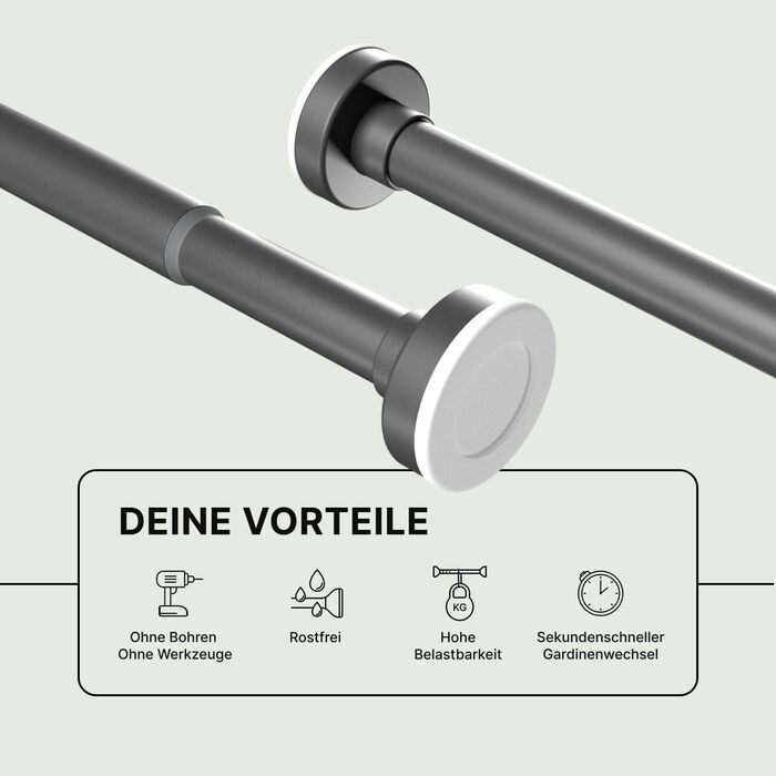 Штанга для душу без свердління 90-160 см, Ø 25 мм, телескопічна штанга для завіс з кріпленнями - для вікон, душу та перегородки - 1 шт. (70-120 см [1 шт.], сіра)