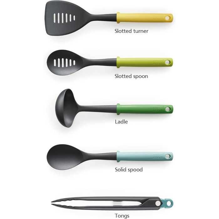 Набір кухонних аксесуарів Joseph Joseph Duo (5 шт) з підставкою, силіконові ручки, термостійкий, Opal