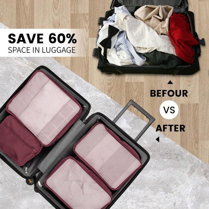 Набір органайзерів для валізи та подорожей 12 предметів, водонепроникні пакувальні куби для одягу та речей (винно-червоний)