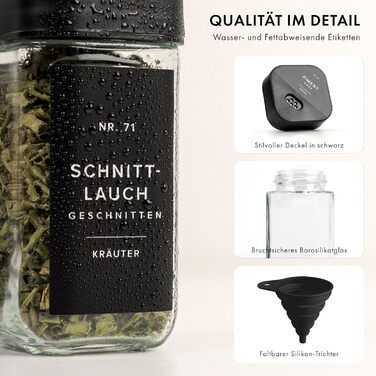 Набір баночок для спецій кутовий (24 x 120 мл) з кришками, ситечко, 240 чорних етикеток - високоякісні контейнери для спецій