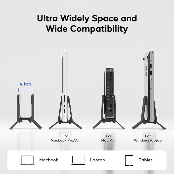 Підставка для ноутбука вертикальна, алюміній, регульована, сумісна з MacBook, iPad, Tablet, Mac mini (Чорний)