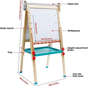 Дитячий мольберт з рулоном паперу, дошкою, крейдою, регульований, в т.ч. аксесуари для дітей