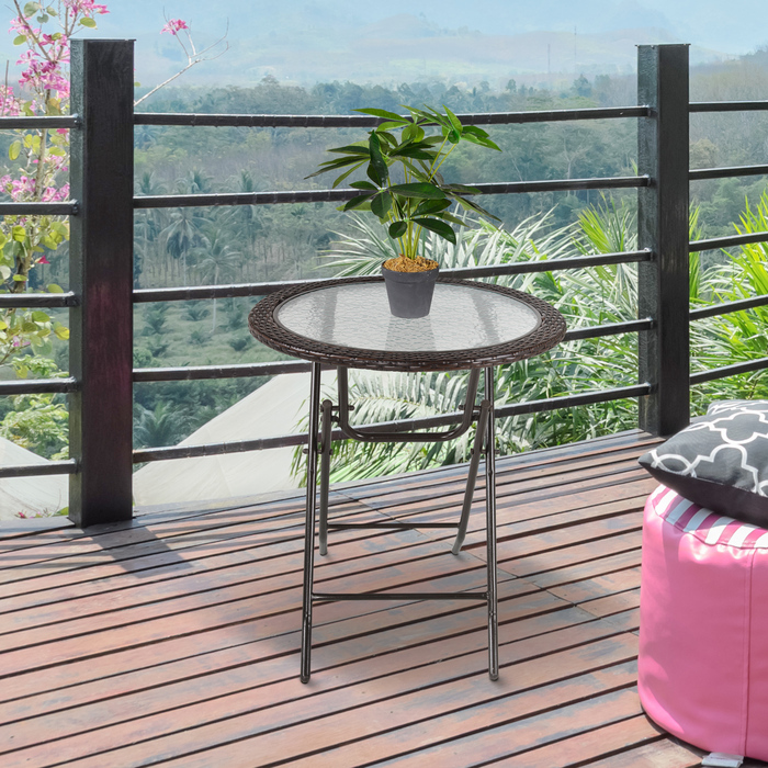 Розкладний стіл Outsunny Camping Table круглий Ø68 см з ротанговим декором і міцною сталевою рамою, ідеально підходить для саду та пікніка