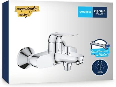 Змішувач для ванни Grohe Swift, хром, з інструментом, настінний, з автоматичним перемиканням ванна/душ, з зворотним клапаном, з металевими важелями, S-з'єднання, 24335001