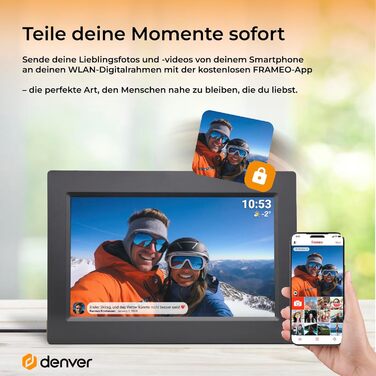 Цифровий фоторамка Denver 10.1 дюйма з Wi-Fi, сенсорним екраном та 16 ГБ пам'яті – електричний фоторамка з керуванням через додаток, USB та microSD – чорний