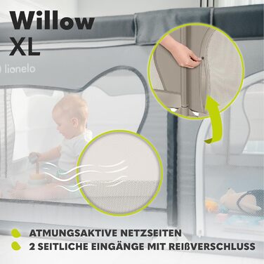 Дитячий манеж LIONELO WILLOW Beige XL, 187x207x68 см - велика площа, сітчасті стінки