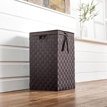 Кошик для білизни RAN6892 Stan з кришкою, ручками, плетіння з металевим каркасом, знімний вкладиш з льону, 30 x 30 x 50 см, Коричневий, Шоколадний, 30 x 30 x H.50 см