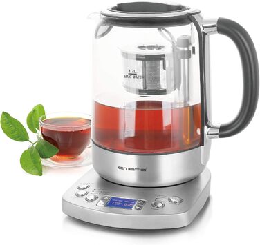 Електричний чайник Emerio WK-122248 зі скла Borosilikat, 1.7л, чорний/срібний, з автоматичним заварюванням та регулюванням температури