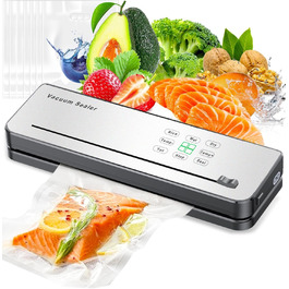 Вакууматор для продуктів ESoundvol 8-в-1 з LED-дисплеєм, вбудованим різаком та контролем температури, 10 пакетів у комплекті