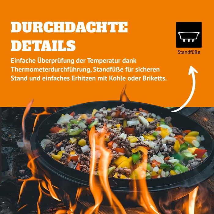 Чавунний казан Petromax Feuertopf (Dutch Oven) з ніжками для готування та випікання на відкритому вогні