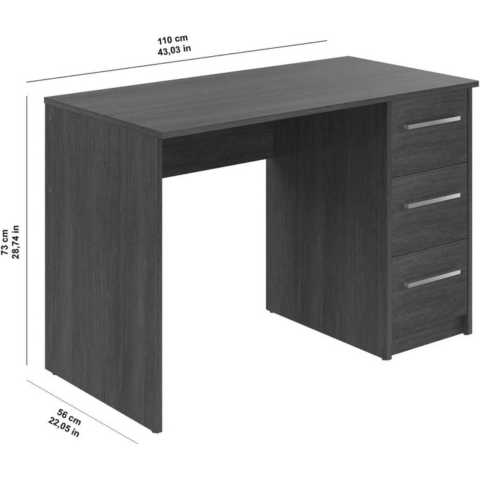 Стіл Domopolis Basics, 3 шухляди, 56x110x74см, темно-сірий