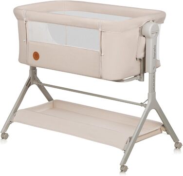 Дитяче ліжко Lionelo Leonie Plus 3 в 1: ліжко, коліска, ліжко-приліжко з регулюванням висоти, сітчасті стінки, знімною бічною панеллю та коліщатками з гальмом. Бежевий колір.