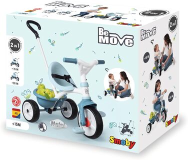 Триколісний велосипед Smoby Be Move з батьківською ручкою, ременем безпеки, металевим каркасом та педальним механізмом для дітей від 15 місяців (Блакитний)