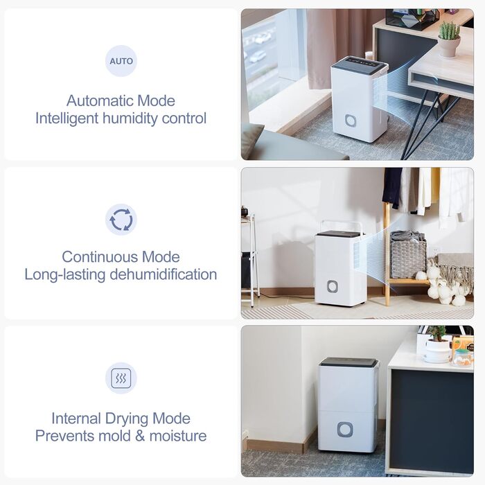 Електричний осушувач повітря з насосом: 80 л/день, компресорний, бак 8 л, повітряний потік 400 м³/год, смарт-гігростат, тихий будівельний осушувач для підвалу/квартири/офісу/ванної кімнати/спальні, чорний & білий (сірий & білий)