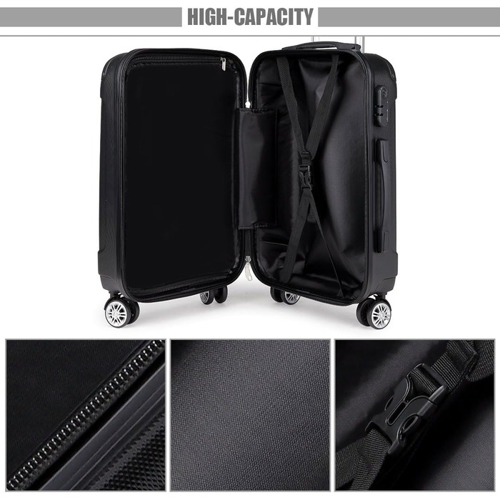 Набір валіз KONO Zwillingsrollen 3шт. M-L-XL, чорний, ABS, з жорстким корпусом