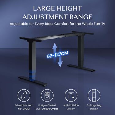 Стол робочий регульований по висоті FLEXISPOT E6, електричний, чорний, 160 кг, USB, пам'ять, LED-дисплей