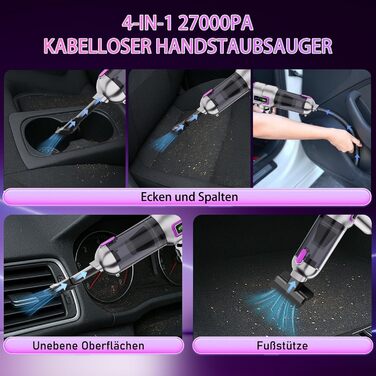 Акумуляторний ручний автомобільний пилосос бездротовий 27000Па, потужний міні-пилосос та електричний обдувач для авто, дому, кухні та ПК