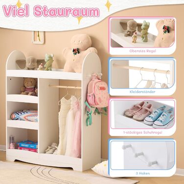 Дитяча шафа LALAHO для дитячої кімнати з 5 відкритими полицями та 3 гачками (біла)