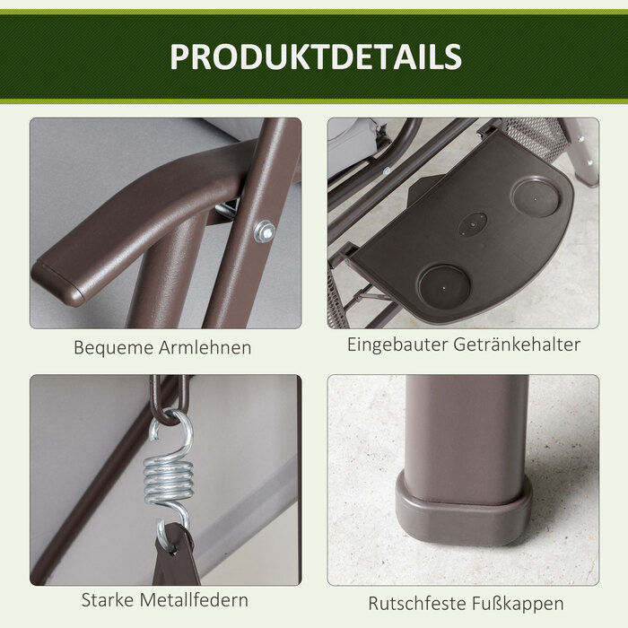 Садові качелі Голлівуд на двох з сонцезахисним навісом, подушками та столиком, металева рама, поліестер, сірий колір, розмір 162 x 118 x 173 см