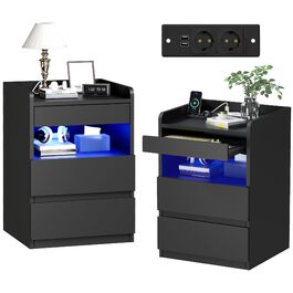 Нічний столик BEWISHOME 2 шт., з прихованою поличкою та розеткою, з функцією зарядки, для вітальні та спальні (чорний) EFCG02B