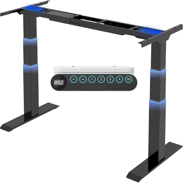 Регульований за висотою стіл FLEXISPOT E6 чорного кольору з електричним підйомником, 160 кг, USB, LED-дисплей