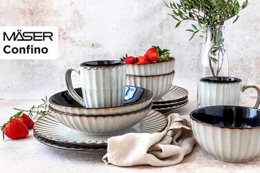 Набір посуду серії MSER 931963 Confino для 4 осіб в сучасному Вінтажному стилі, набір з 20 предметів з керамічного посуду бежевого кольору