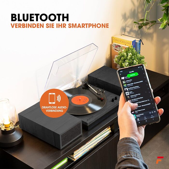 Вініловий програвач RP165B з Bluetooth, вбудованими динаміками, автостопом, кришкою, ретро-дизайн, чорний/коричневий