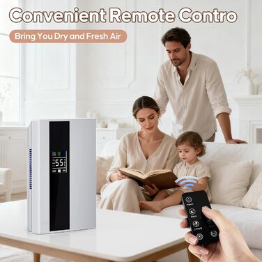 Електричний осушувач повітря 2200 мл з пульт дистанційного керування та LED дисплеєм, тихий (＜30dB), автовимкнення, таймер 24 год, режим сну для спальні, ванної кімнати, підвалу до 25㎡