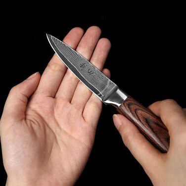 Ніж Wakoli EDIB офісний з дамаської сталі (серцевина VG10), 8,5 см - гострий та компактний. Підходить для кухні, фруктів та овочів. Дамаський ніж з ручкою з паккавуду в подарунковій коробці.